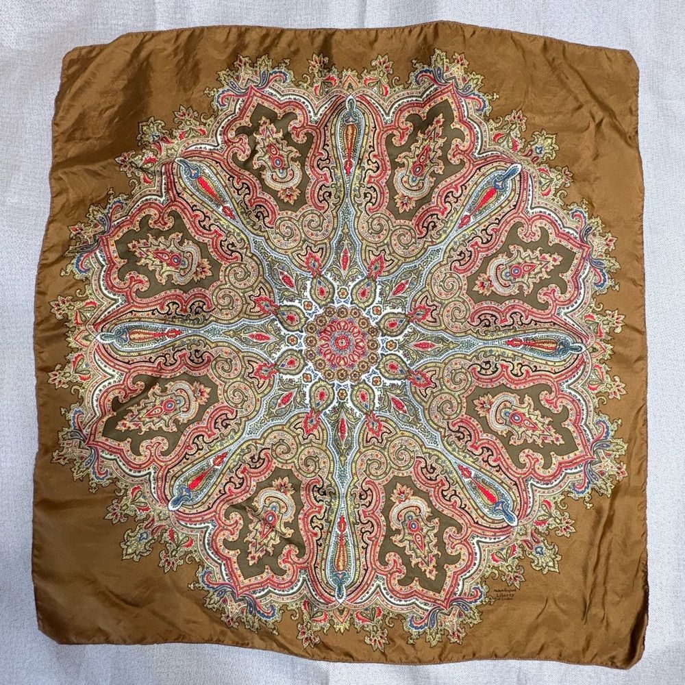 Vintage Liberty of London Silk Scarf Made in England Brown Paisley 26” x 27”